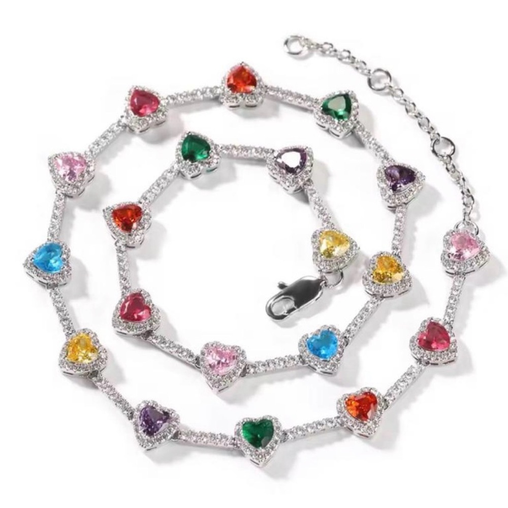 Multicolor Heart Gemstone Tennis Necklace - Women Jewelry